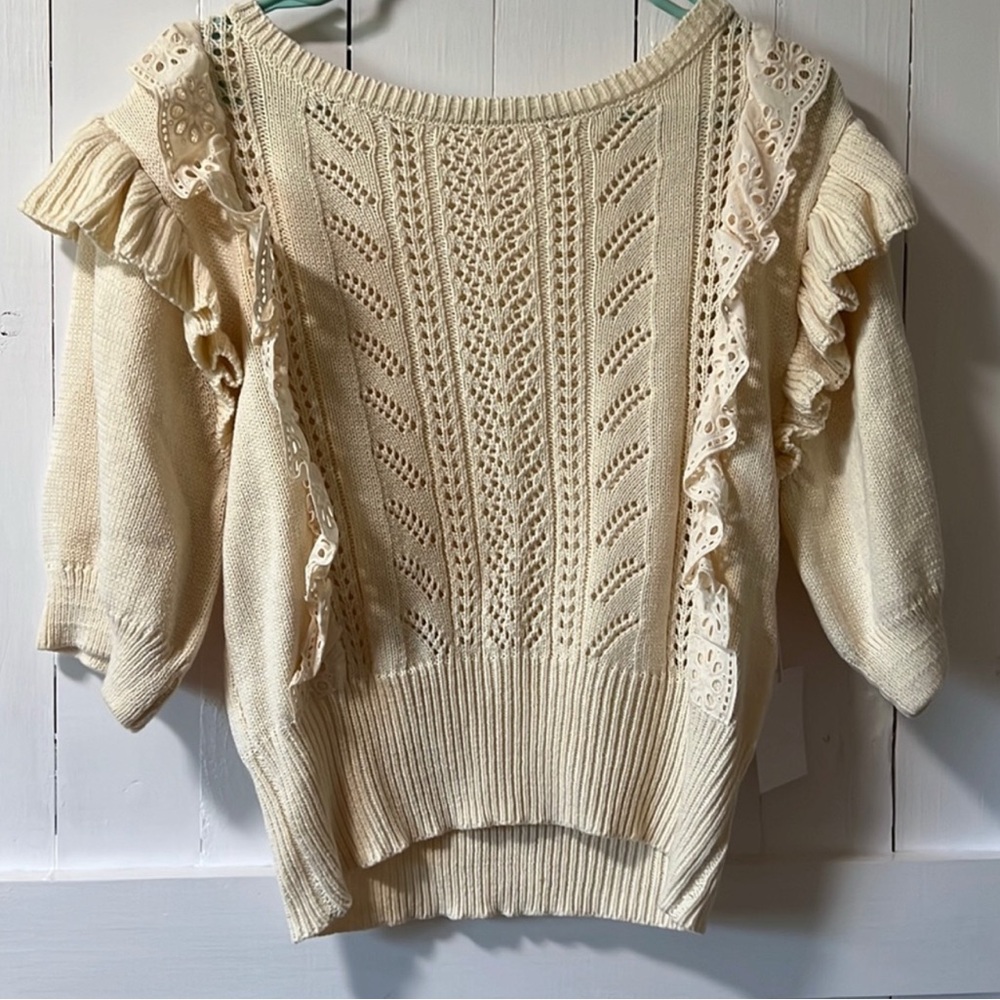 LC Lauren Conrad Cream Crew Neck Sweater with Ruffles